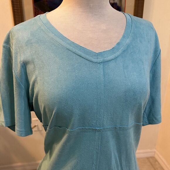 JOH Teal Light Faux Suede Short Sleeve Dress Size Large - Picture 5 of 10